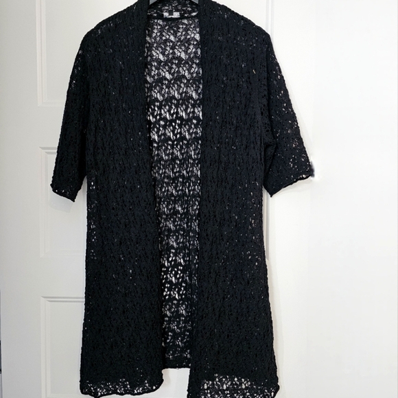 Eileen Fisher Black Lace Cardigan sz large petite - Picture 1 of 5
